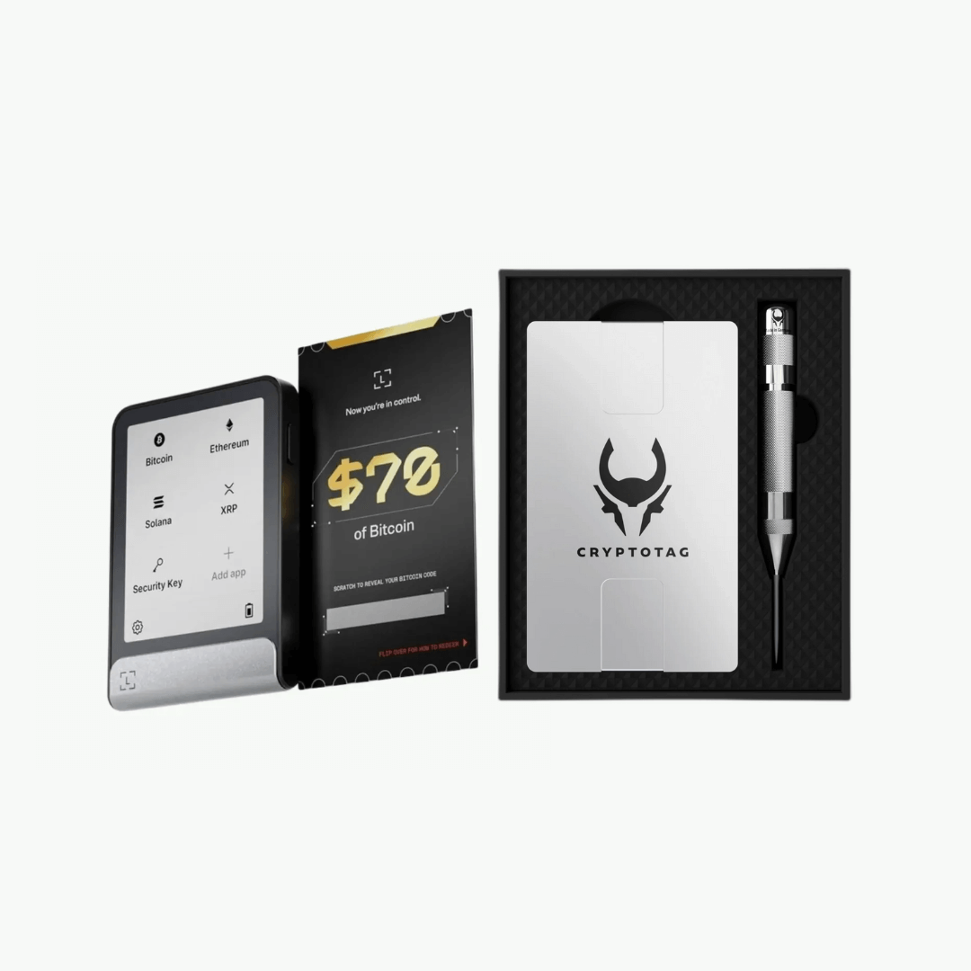 Ledger Flex + 70 $ Bitcoin-Gutschein + Cryptotag Zeus-Paket